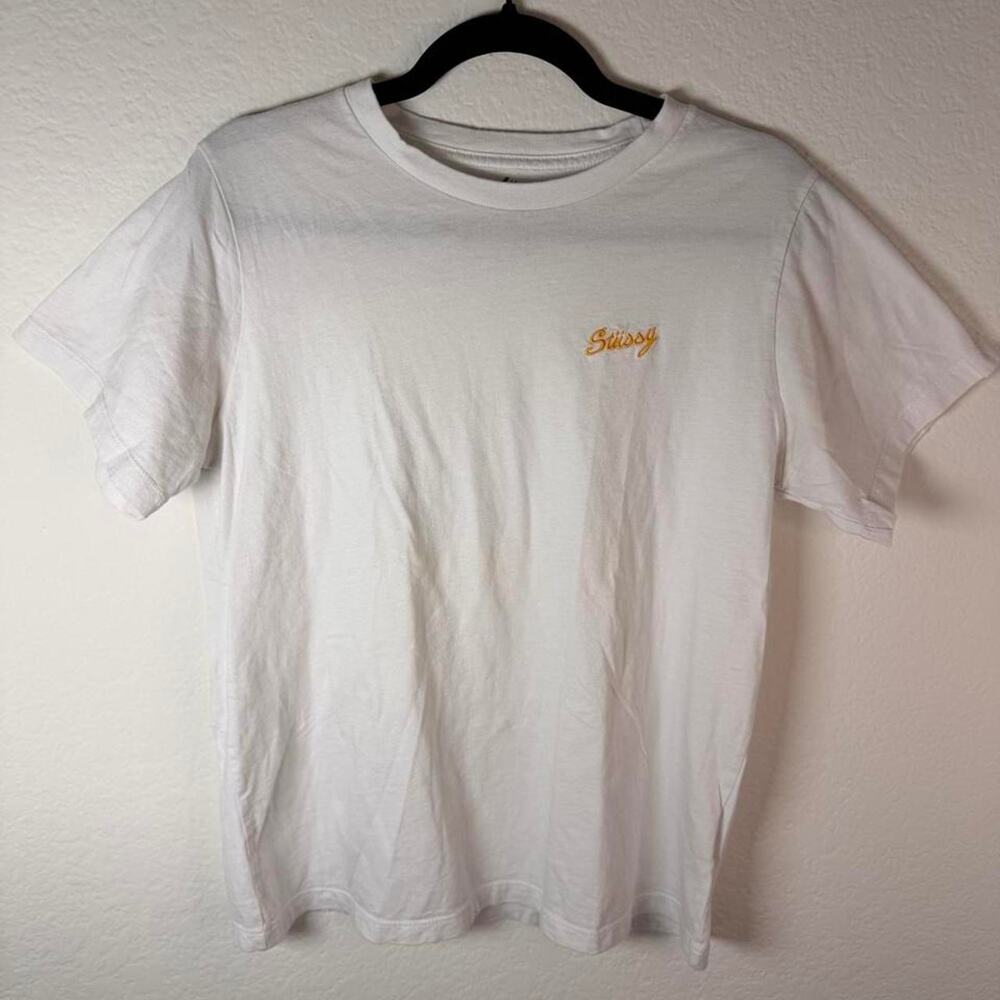 White stussy t shirt with gold medium
